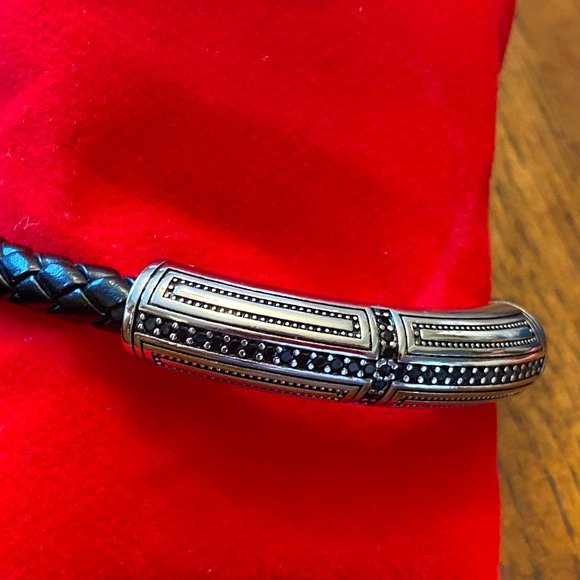 Stylish 925 Sterling Silver Leather Bracelet - Picture 2 of 14